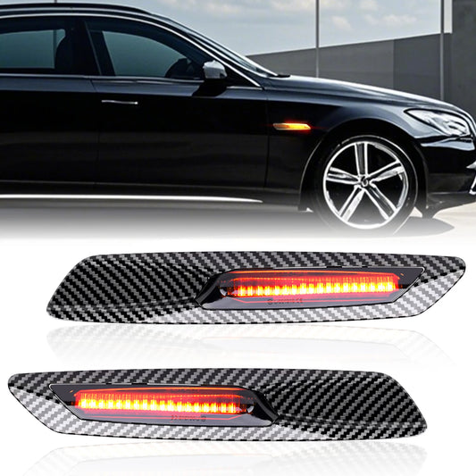 For BMW Car Signal LED Side Marker Light Carbon Fiber Shell Yellow Light Enhanced Visibility and Driving Safety for BMW 5 Series