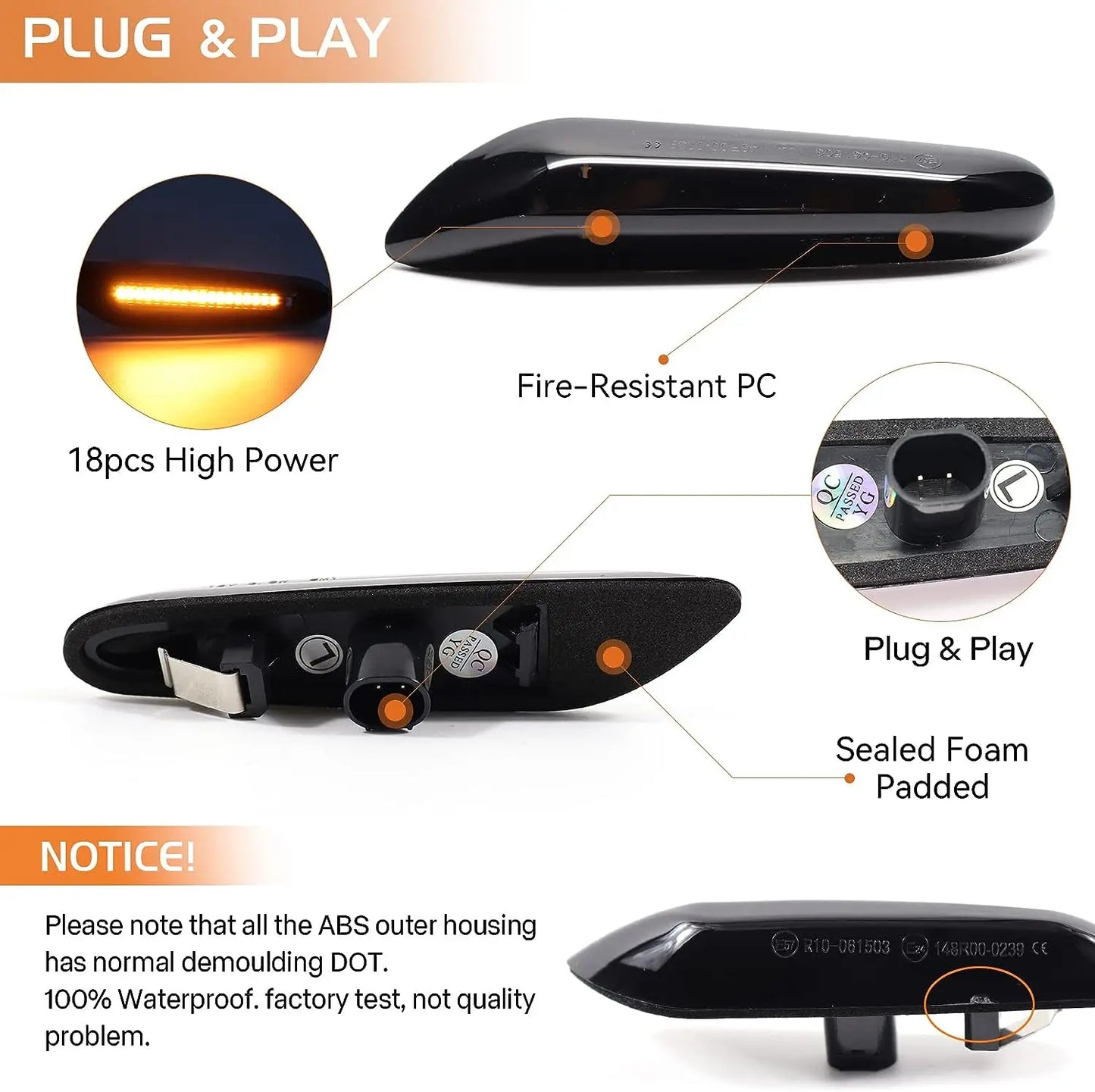 2pcs for BMW Led Dynamic Side Marker Turn Signal Light Sequential Blinker Light for E90 E91 E92 E93 E60 E87 E82 E46 Error Free