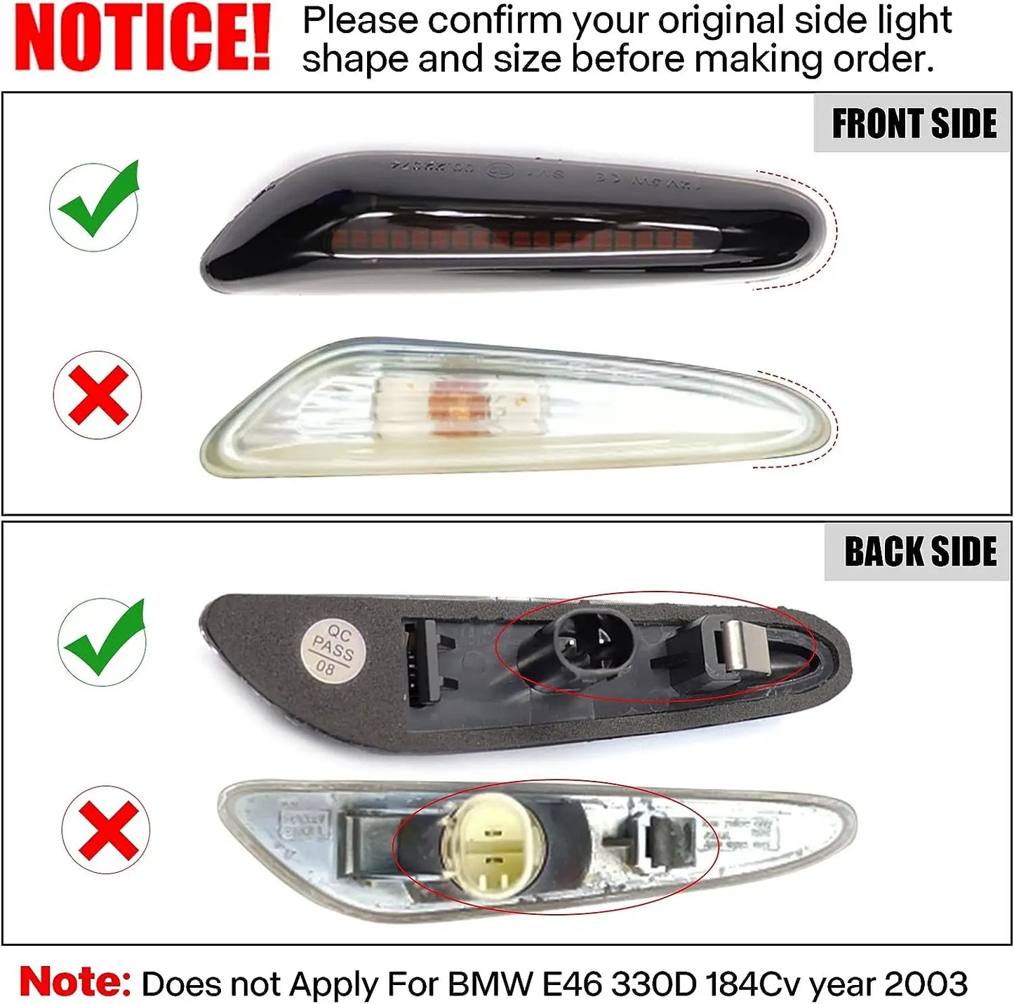 2pcs for BMW Led Dynamic Side Marker Turn Signal Light Sequential Blinker Light for E90 E91 E92 E93 E60 E87 E82 E46 Error Free