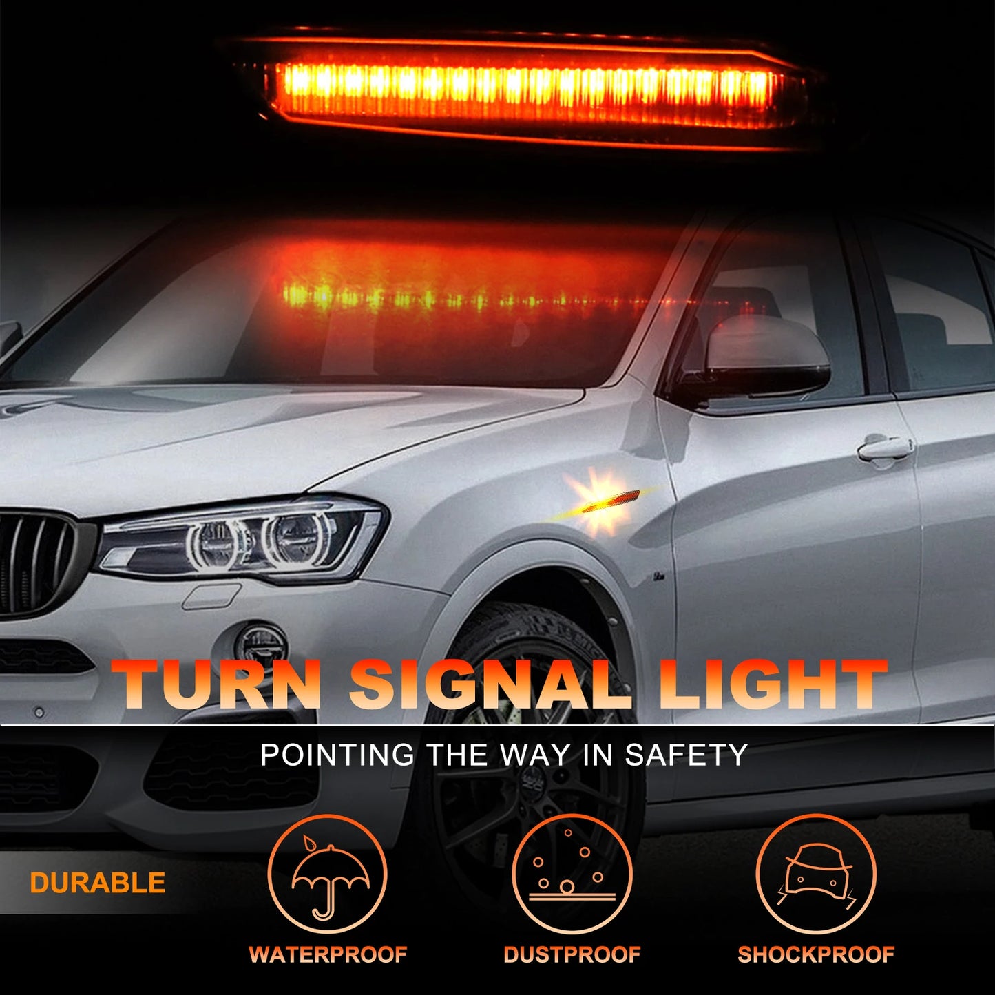 For BMW Car Signal LED Side Marker Light Carbon Fiber Shell Yellow Light Enhanced Visibility and Driving Safety for BMW 5 Series