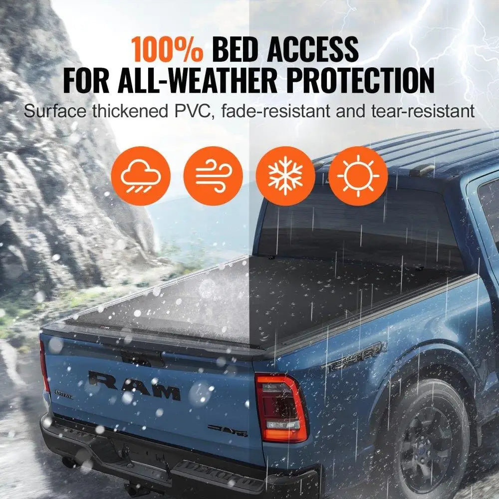 Quad-Fold Tonneau Cover Truck Bed Cover for 2002 -2024 Dodge Ram 1500 PVC