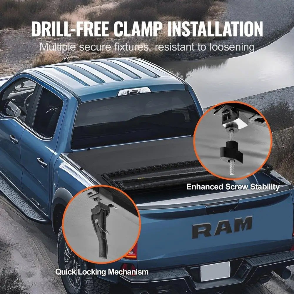 Quad-Fold Tonneau Cover Truck Bed Cover for 2002 -2024 Dodge Ram 1500 PVC